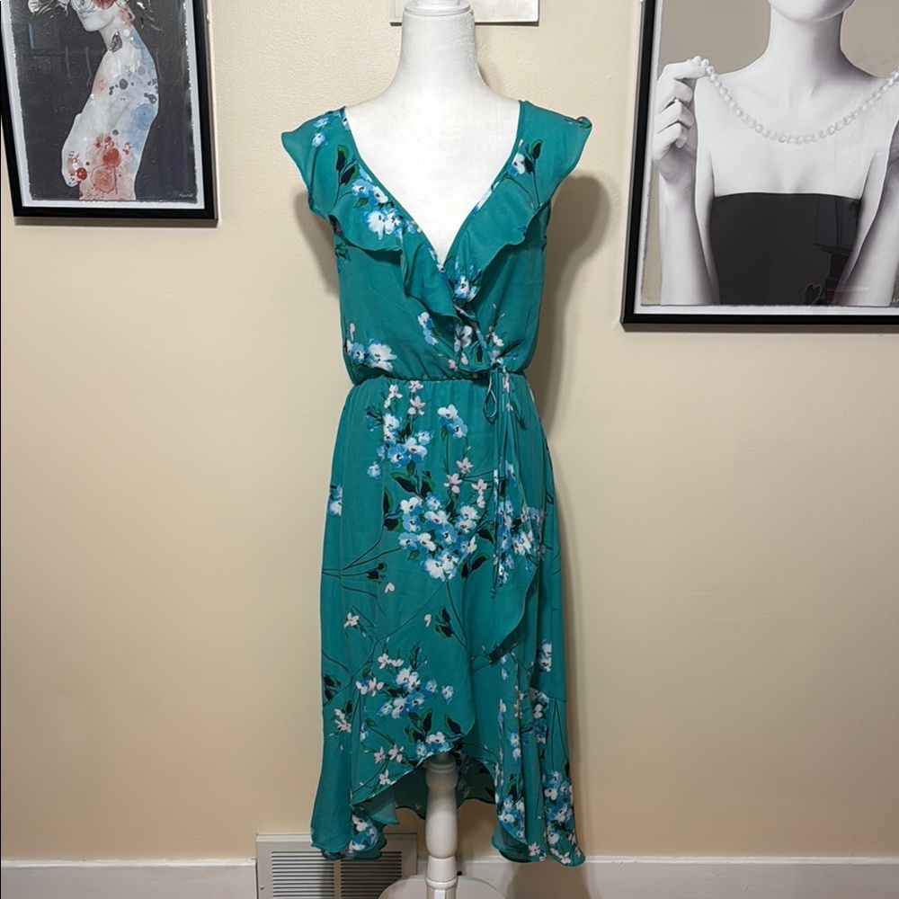 Socialite Green High-Low Flutter Sleeve Sundress